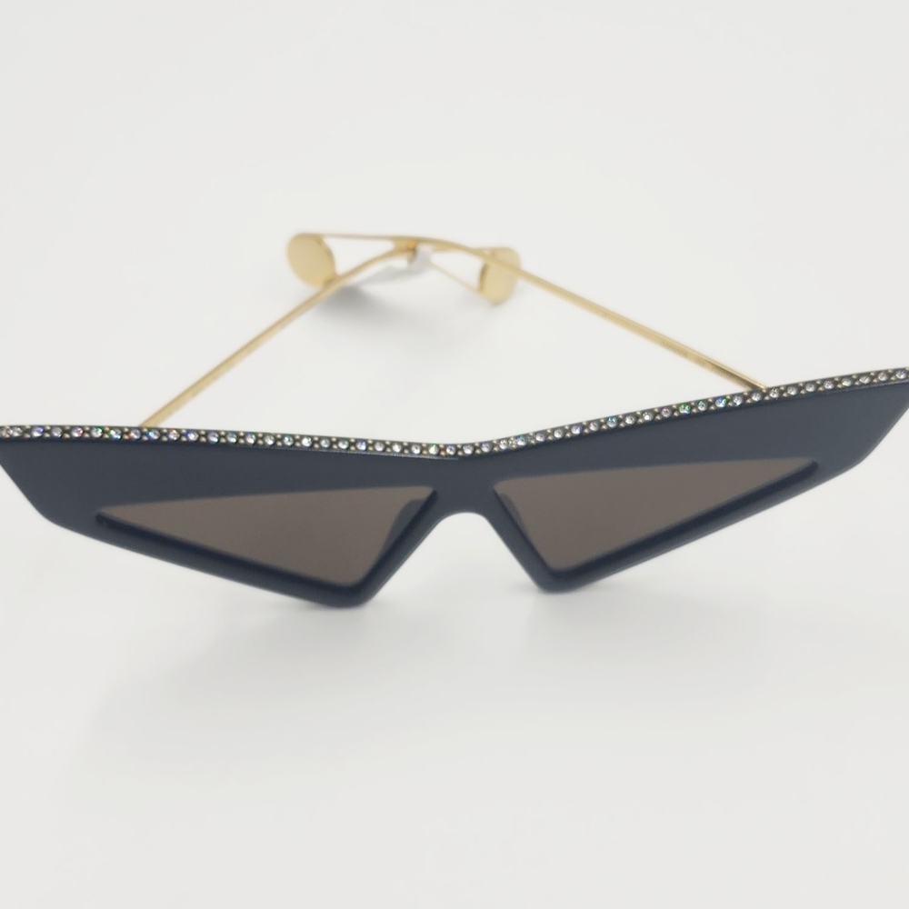Gucci Unisex Adult Cat-Eye Black Gold Brown Sunglasses